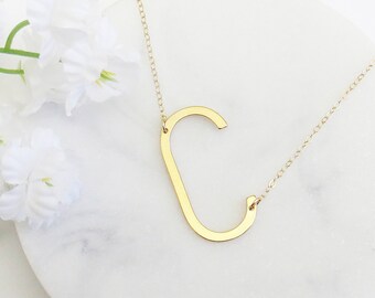 Large Initial Necklace, Sideways Initial Necklace, Oversized Initial Necklace, C Initial Necklace, Mothers Day Gift, Gift for Friend