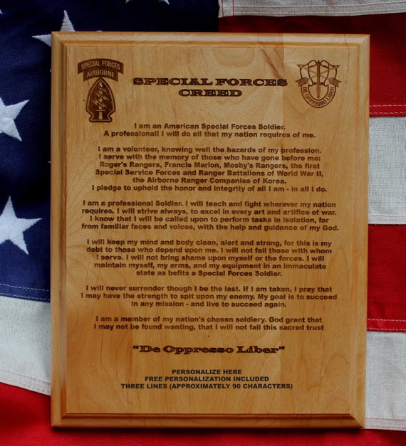 Personalized Special Forces Creed Plaque Three lines of