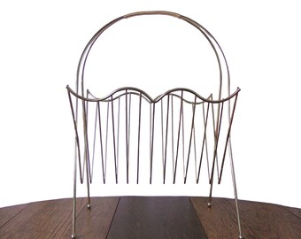 Vintage Magazine Rack 1960s Brass Mid Century Modern Atomic Design - Home or Office Decor