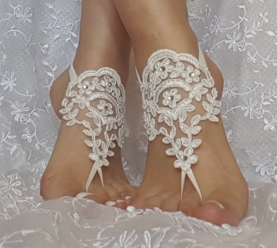 ivory lace rhinestone boho beach barefoot sandals wedding prom party steampunk bangle beach anklets bangles
