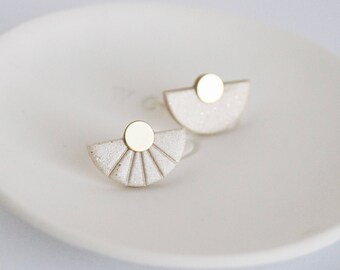 Crescent half circle Asymmetric earrings Mismatch stud earrings Mismatched half moon earrings Minimal jewelry Modern earrings
