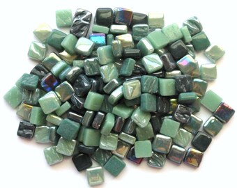 100 8mm Green Mix Mini SQUARES//Recycled Glass Mosaic Tiles//Mosaic Supplies//Craft Supplies//Mosaic Pieces