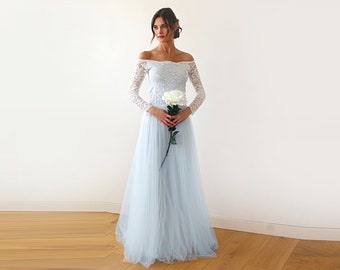 Wedding Dress, Two Colors Wedding Dress, Off-Shoulder Lace gown, Lace & Tulle Dress, Lace Bridesmaids gown, Bridesmaids Wedding dress 1134