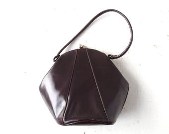 Vintage 40s Handbag | Hexagonal Leather Bag | 1940s Purse
