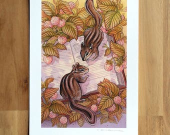 Chipmunks Book Discovery - Fine Art Print by Nicole Gustafsson