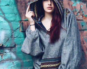 Fun denim patchwork hoodie