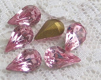 10x6 Swarovski Pear Rhinestone Light Rose Pink Glass