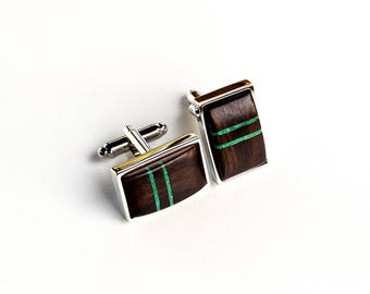 WOODEN CUFFLINKS rectangular EBONY with malachite inlay Wedding Cufflinks | Groom Cufflinks | fathers day| groomsmen cufflinks| gift for him