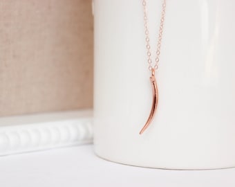 Horn Necklace, Long Rose Gold Necklace, Tusk Necklace, Boho Necklace, Boho Jewelry, Rose Gold Necklace, PD