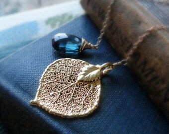 Custom Leaf Necklace, Y necklace, Lariat necklace, gold dipped leaf necklace, real leaf jewelry, bridesmaid necklace, bridesmaid gift