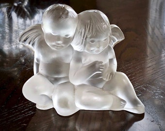 Lalique Two Angelots Twins Angel Crystal Figurine #1209300 515USD Retail MINT