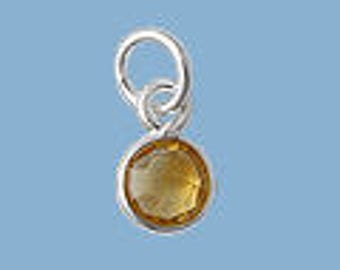 1ea. Tiny 6mm Honey Citrine Bezel Pendant. Sterling Silver with 5mm Jump Ring Birthstone