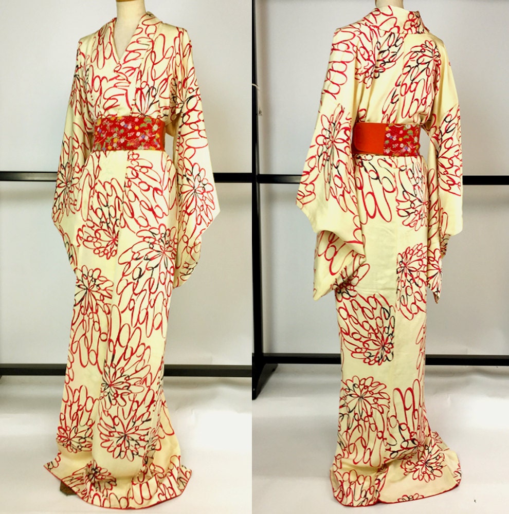 Japanese K0226 Chrysanthemum Komon Kimono Vintage Unique