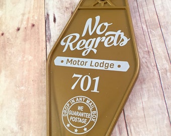 Motor Lodge key tag, Gold Motel Keychain, Glamping, Vintage Hotel Key Tag, Motel Style Keychain, Vintage Hotel Key Chain, No Regrets