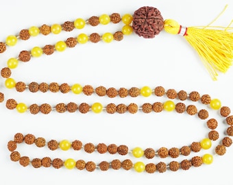 Tibetan Buddhist Yoga Meditation Japa Mala Yellow Jade Prayer Beads Necklace