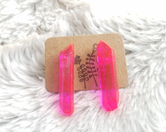 Hot Pink Raw Quartz Earrings #45