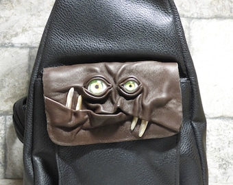 Leather Backpack Woman Purse With Face Monster Harry Potter Labyrinth Brown Black 427