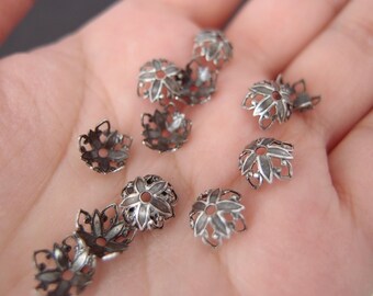 13 ouvert pointe pétales coupelles 8mm oxydé rager argent en laiton