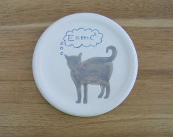 Coffee Gift, Cat Thoughts Coffee Spoon Rest or Teabag Holder, Pottery Dish, Ring Holder, Stoneware Ceramic, Cat Lovers, Funny Pottery