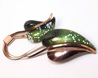 Vintage MATISSE RENOIR Enamel and Copper Leaf Brooch - "Leaflet" Design Series Motif