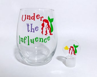 Disney wine glass. the little mermaid wine glass. Disney wine glasses. Under the influence. Funny Stemless wine glasses 21st birthday disney