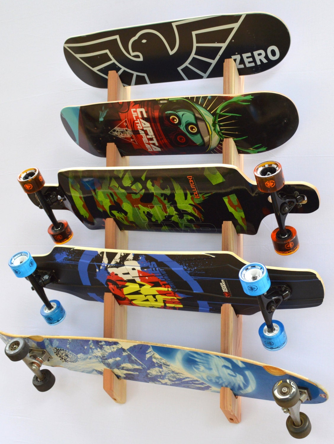 Skateboard Longboard Wall Rack Mount Holds 5 boards