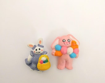 Vintage Easter Bunny pin lot white pink rabbit eggs basket novelty lapel brooch