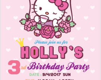 Hello Kitty Party Invitation, Hello Kitty Birthday, Hello Kitty Invitation card