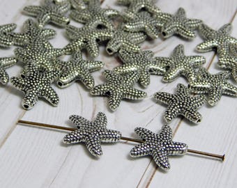 14mm - Starfish Beads - Sea Star Beads - Metal Beads - Silver Starfish - Starfish Charm - Sea Life - 10pcs - (B708)