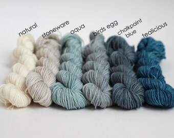 Mini Skeins, Peyton Sock , Sparkle Sock (silver),Callie sock, aqua set