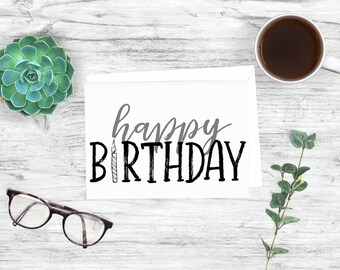 Happy Birthday Greeting Card | Birthday Card | Birthday Candle Card | Note Card | Happy Birthday Card