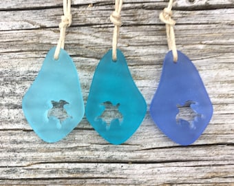 Carved Honu Turtle Sea Glass Necklace Pale Aqua by Wave of Life™