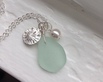Sand Dollar and Genuine Sea Glass Necklace