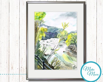 Watercolor "Evening sun on the river" original painting