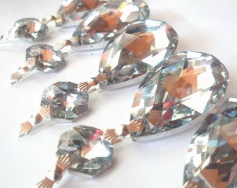 5 Silver Teardrop Chandelier Crystals 38mm Shabby Chic