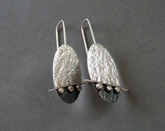 Sterling silver oval earrings. Drop earrings. Silver jewellery. Oxidised earrings. Handmade. MADE TO ORDER.