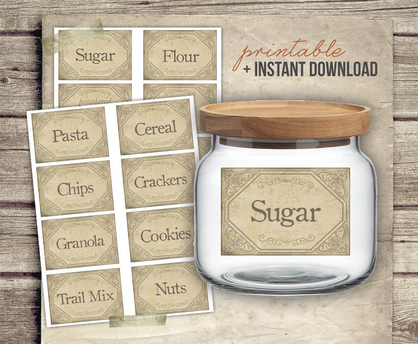 printable vintage kitchen labels set 16 digital pantry food