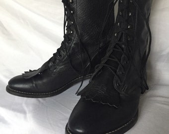 Durango Kiltie Lace Up Boots size 7.5 D ~ vintage black leather paddock roper