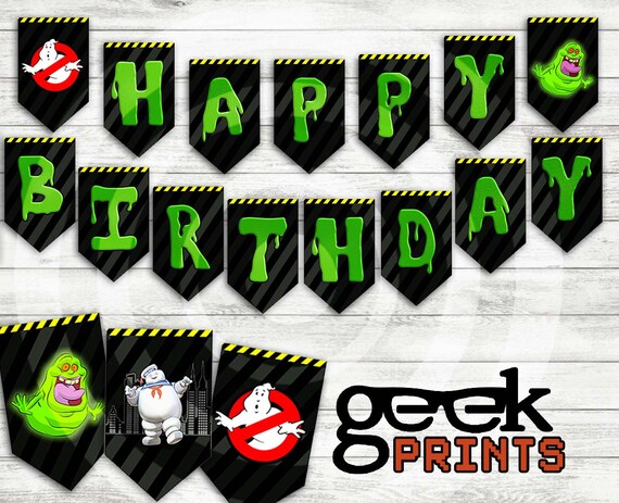 happy birthday banner with ghostbusters theme printable