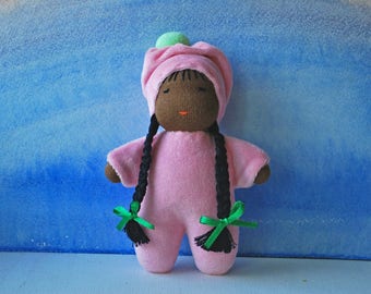 Waldorf doll, Brown skinned doll, Pocket doll, African doll, Cuddle doll, Doll girl, Steiner doll, Organic soft doll, Gift eco doll toddler