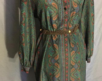 Silk Paisley Dress with Cuffed Sleeves