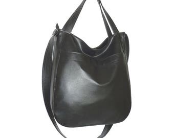 black leather crossbody bag, vegan leather black, black crossbody bag, black faux leather tote, black hobo bag, crossbody bag black leather