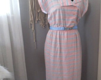 Vintage 1970s Candy Stripe Dress ~ Double Breasted Sailor Dress ~ Size 8 ~ Pink Blue White Stripe