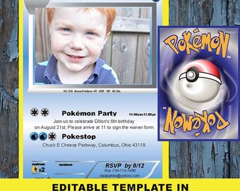 pokemon download, pokemon editable, pokemon edit, pokemon party, pokemon invite, pokemon pdf, pokemon birthday, editable, instant download