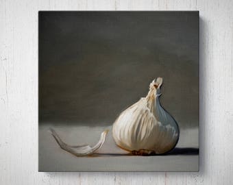 Garlic Bulb - Kitchen Oil Painting Giclee Gallery Mounted Canvas Wall Art Print