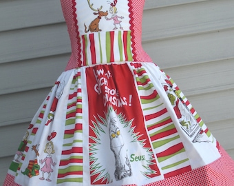 Ready to Ship Custom Boutique Red Green Grinch Cindy Lou Whoville Seuss Christmas Dress Will Fit Girl Sizes 5 or 6