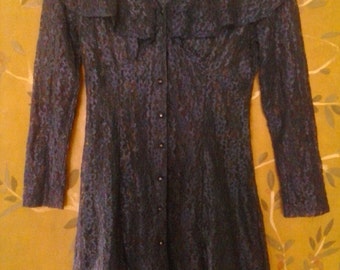 80s navy blue sheer lace mini dress by Joni Blair