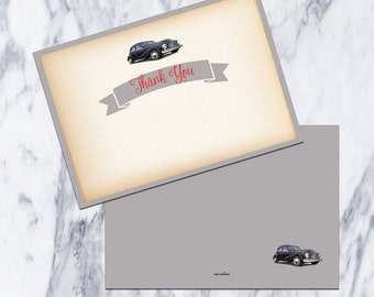 Printable-Thank You Card-Vintage-Car-Baby Shower-Gray-Grey-Red-Instant Download-Blank-Baby