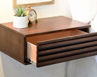 Modern Hanging Floating Wall Mount Nightstand Drawer - Lotus Nightstand - Russet Brown