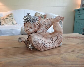 Cherub Statue Shabby Decor Cottage Decor Disterssed Cherub